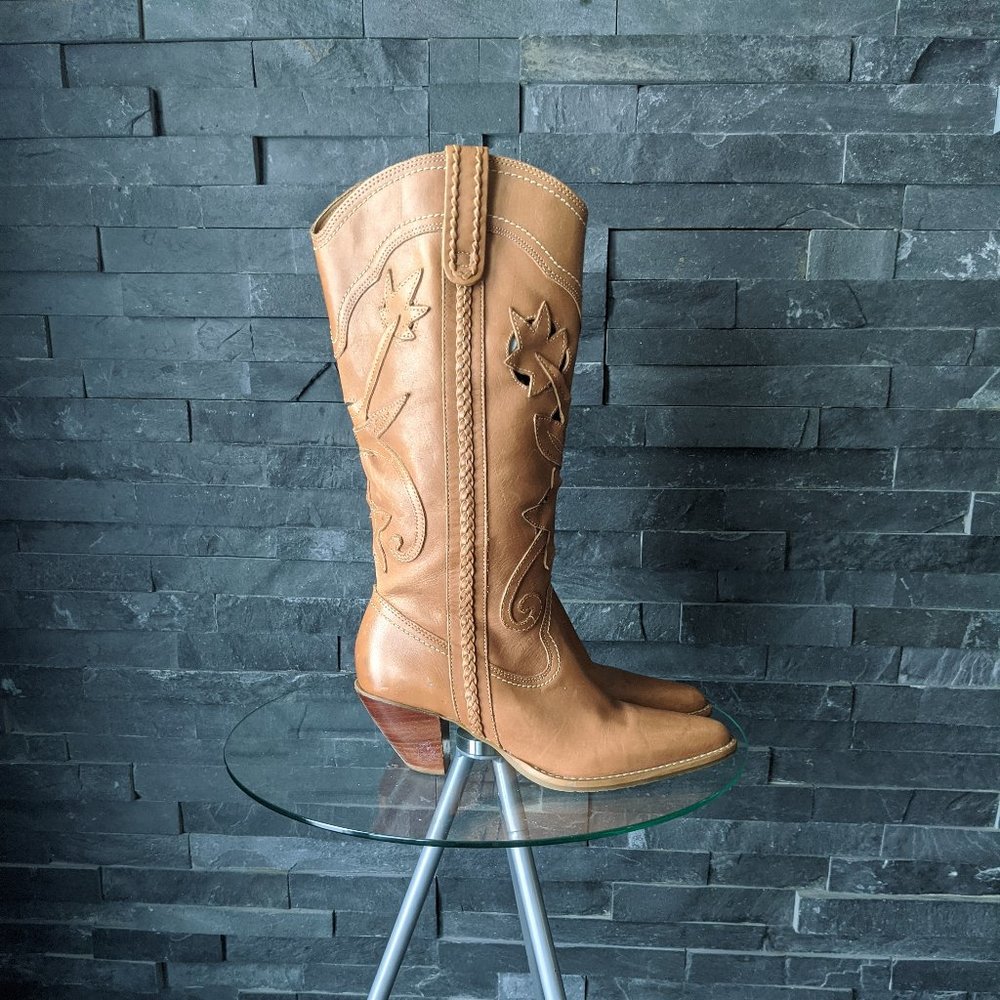 Brown Leather Cutout Boots